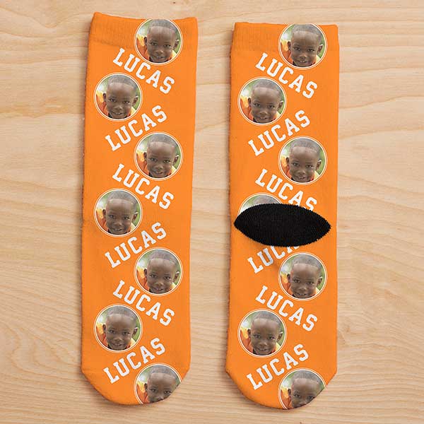 boy's personalized kids photo socks
