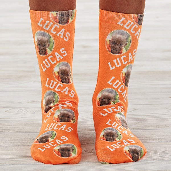 boy's personalized kids photo socks