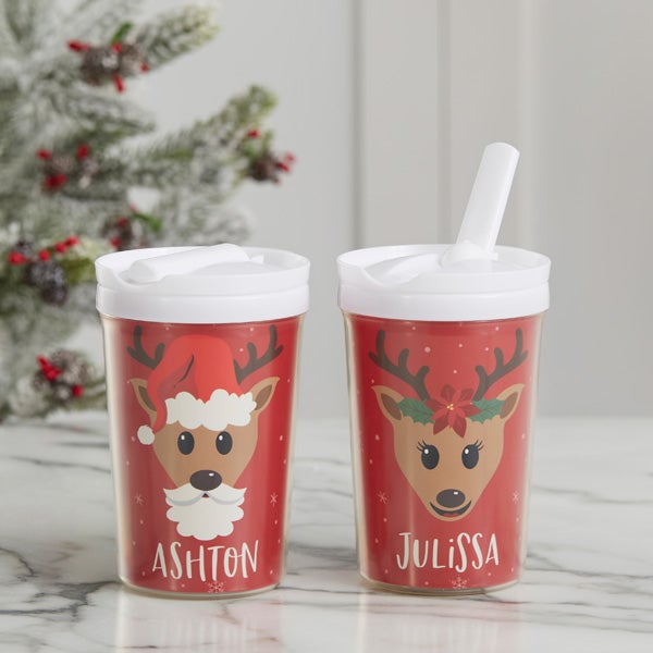 build your own reindeer christmas personalized toddler 8oz. straw sippy cup