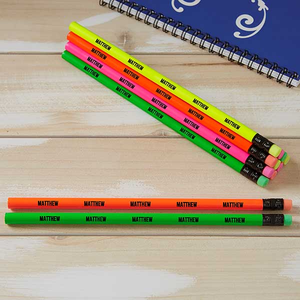assorted neon personalized pencil set of 12