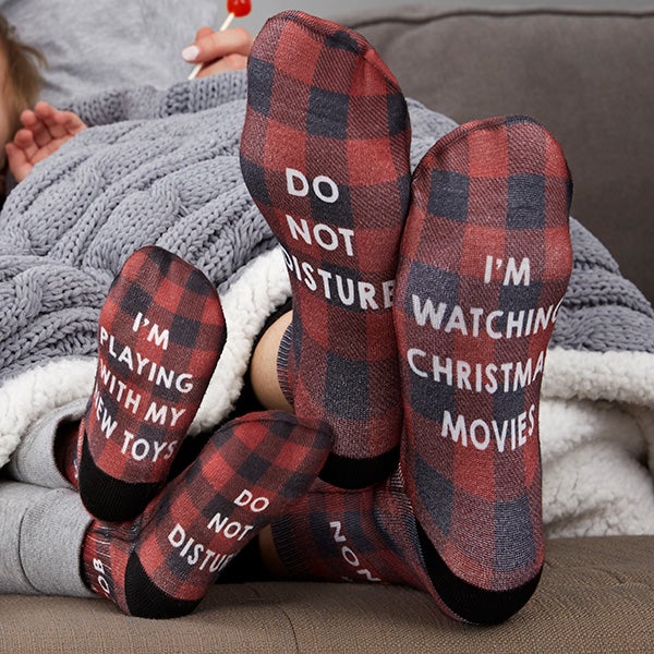 buffalo plaid personalized adult christmas socks
