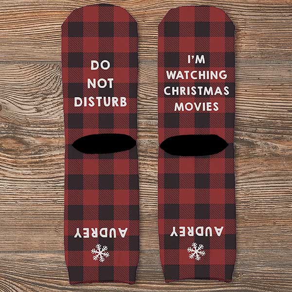 buffalo plaid personalized adult christmas socks