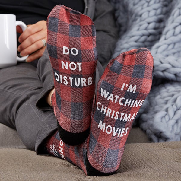 buffalo plaid personalized adult christmas socks