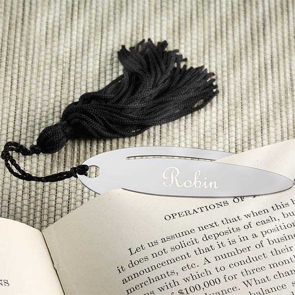 black tassel personalized oval bookmark