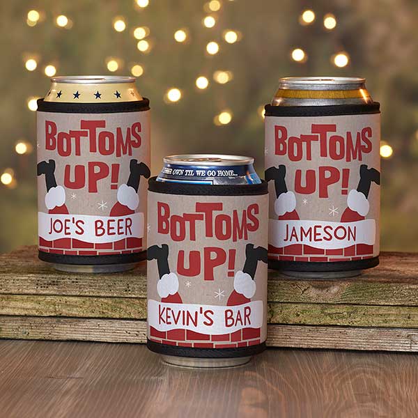 bottoms up christmas personalized can & bottle wrap