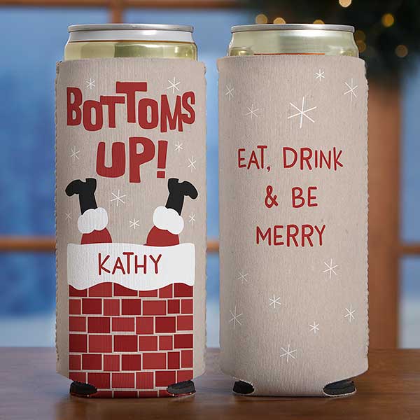 bottoms up christmas personalized slim can cooler