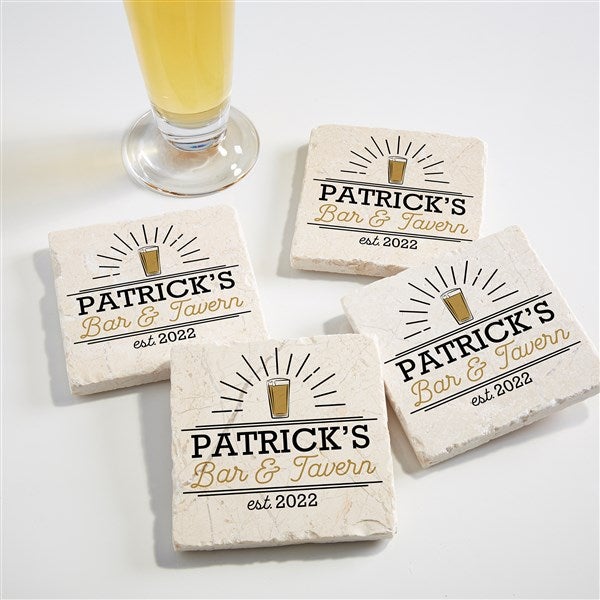 bar & tavern personalized tumbled stone coaster set