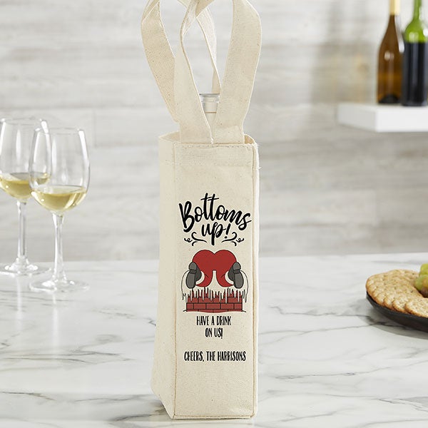 bottoms up! personalized wine tote bag