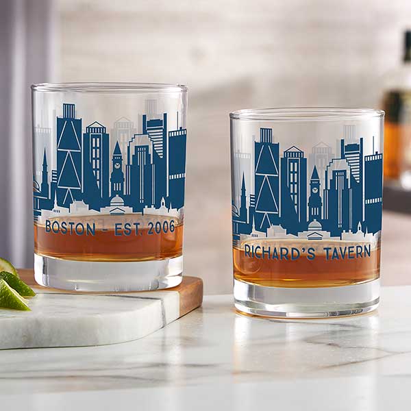 boston 14oz. personalized printed whiskey glass