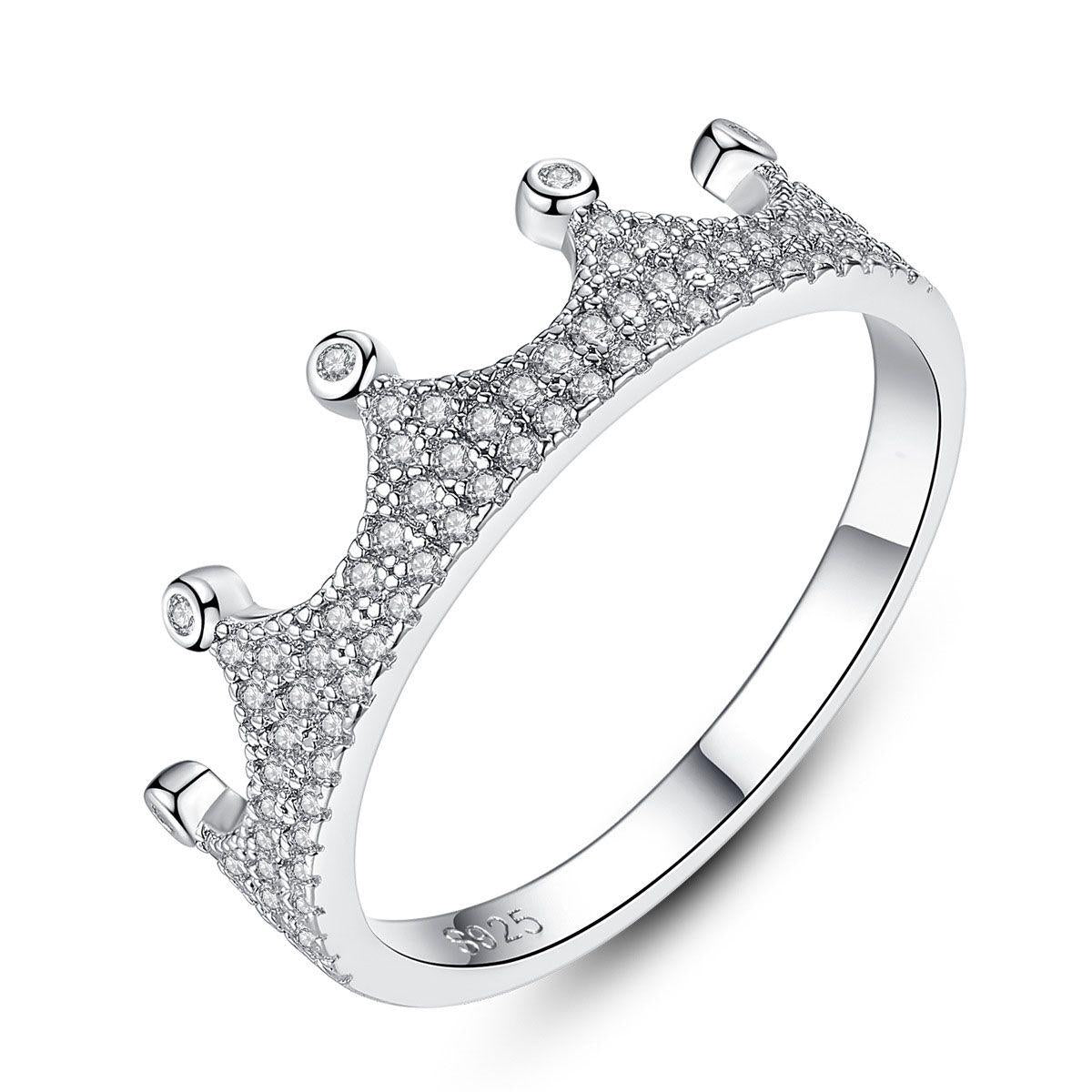 beautiful cz crown 925 sterling silver ring women
