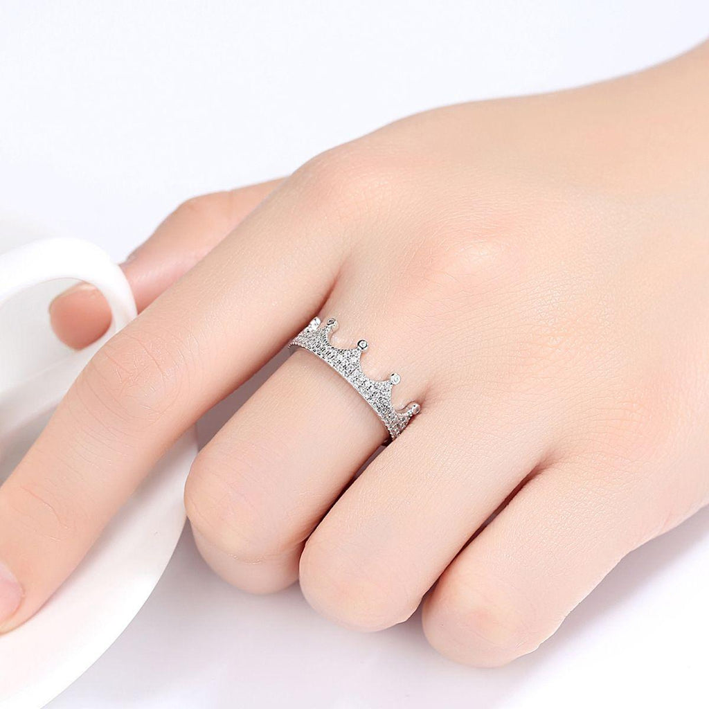beautiful cz crown 925 sterling silver ring women