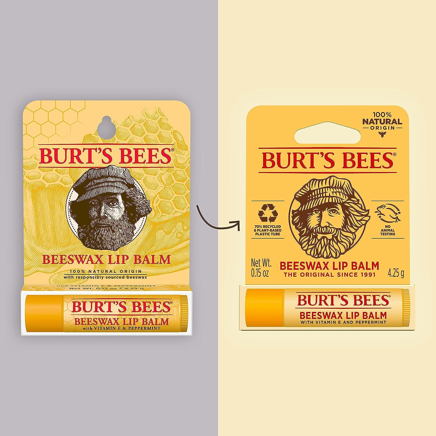 Burt's Bees Lip Balm, Moisturizing Lip Care, for All Day Hydration, 100% Natural, Original Beeswax with Vitamin E &amp; Peppermint Oil (4 Pack)