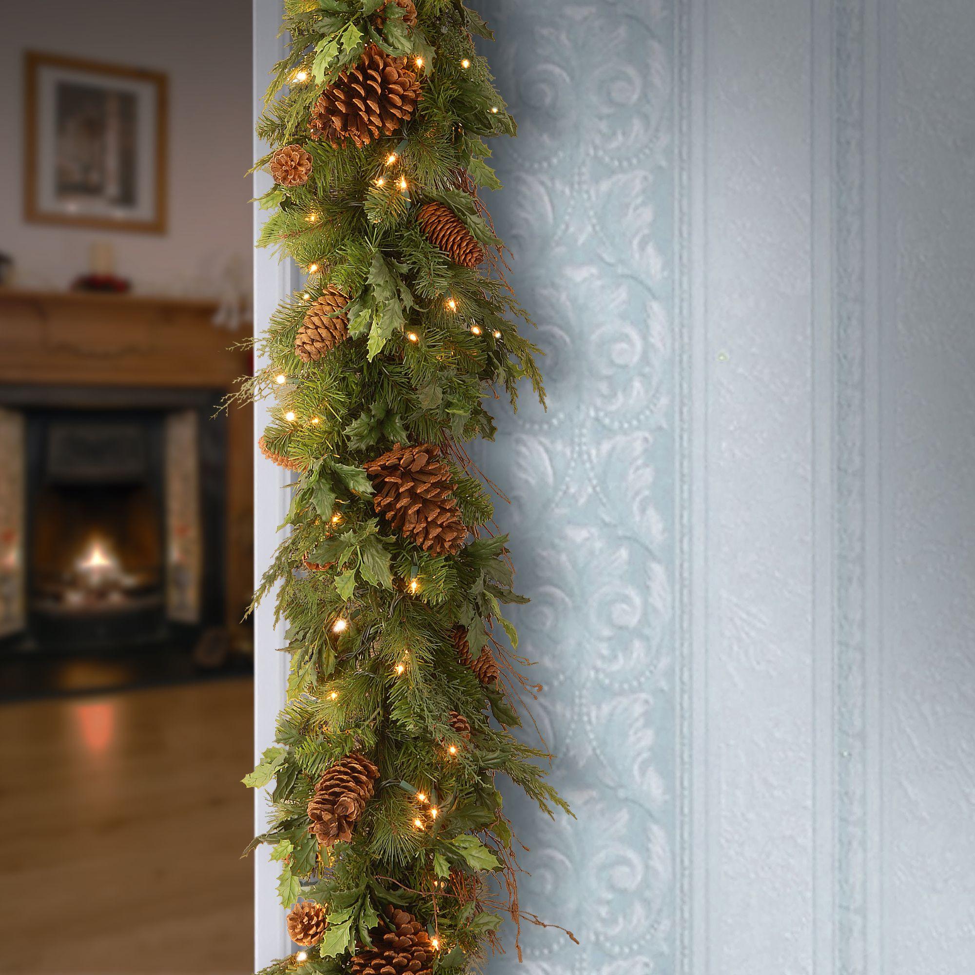 6' x 12" Pre-Lit Decorative Collection Juniper Mix Pine Artificial Christmas Garland - Warm white LED Lights