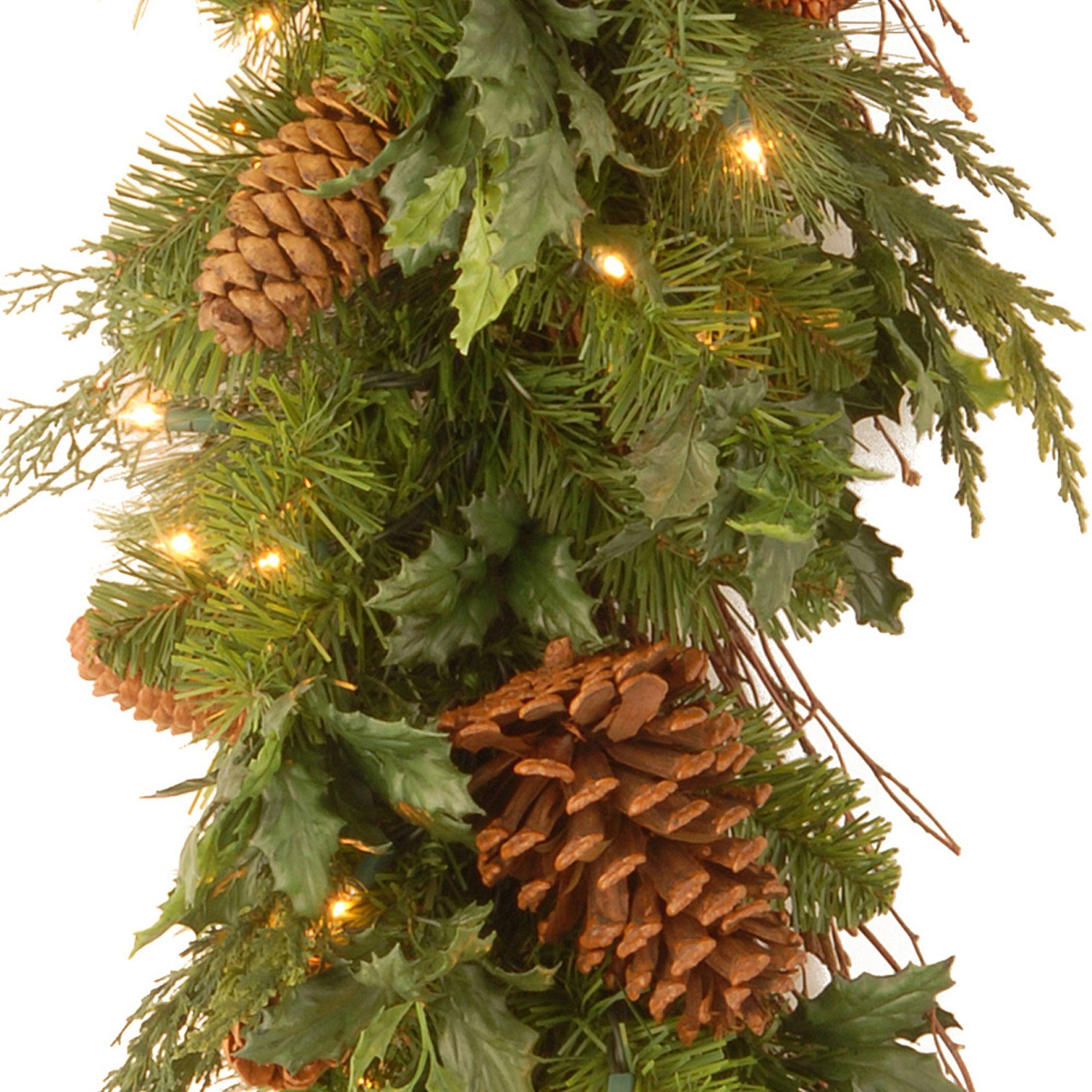 6' x 12" Pre-Lit Decorative Collection Juniper Mix Pine Artificial Christmas Garland - Warm white LED Lights