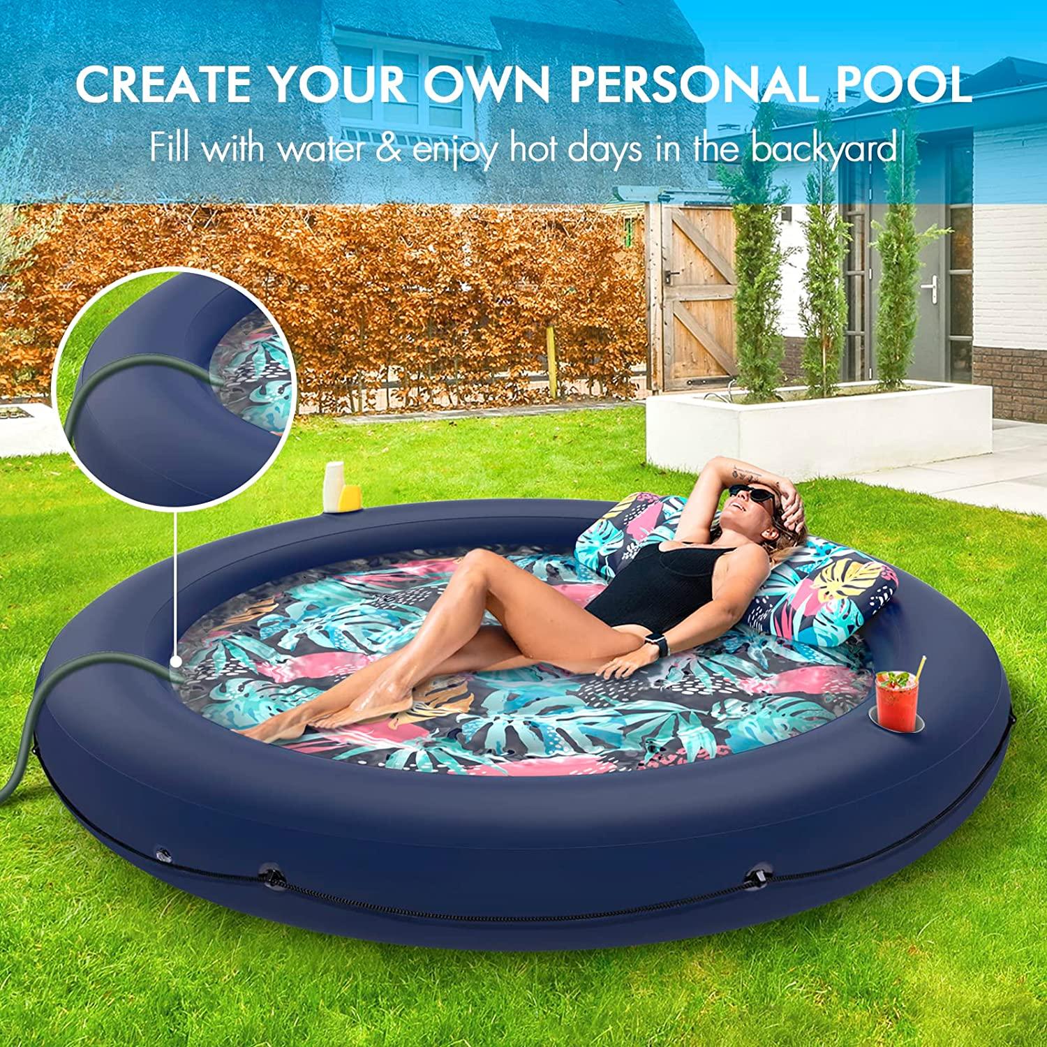lusvnex tanning pool lounger float, suntan tub for sunbathing, inflatable pool floats adult size for outdoor, backyard, swimming pool