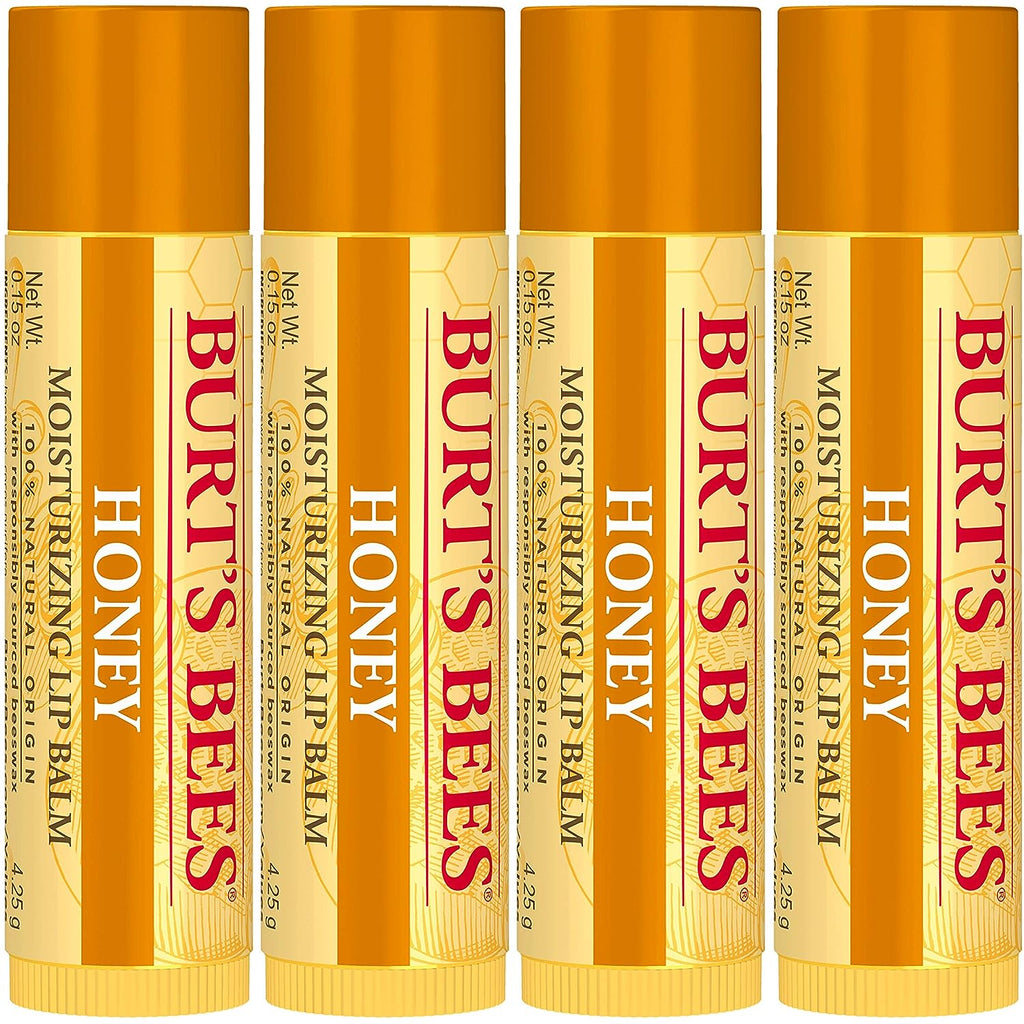 Burt's Bees 100% Natural Moisturizing Lip Balm, Honey with Beeswax - 4 Tubes