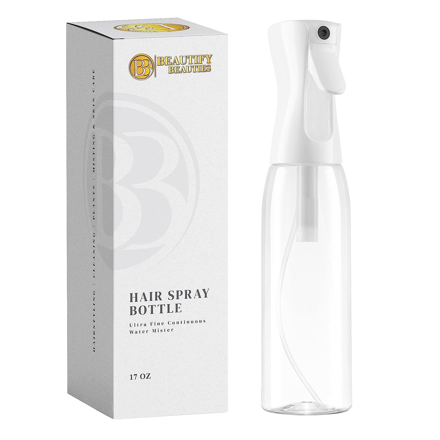 BeautifyBeauties Hair Spray Bottle – Ultra Fine Continuous Water Mister for Hairstyling, Cleaning, Plants, Misting &amp; Skin Care (17 Ounce)