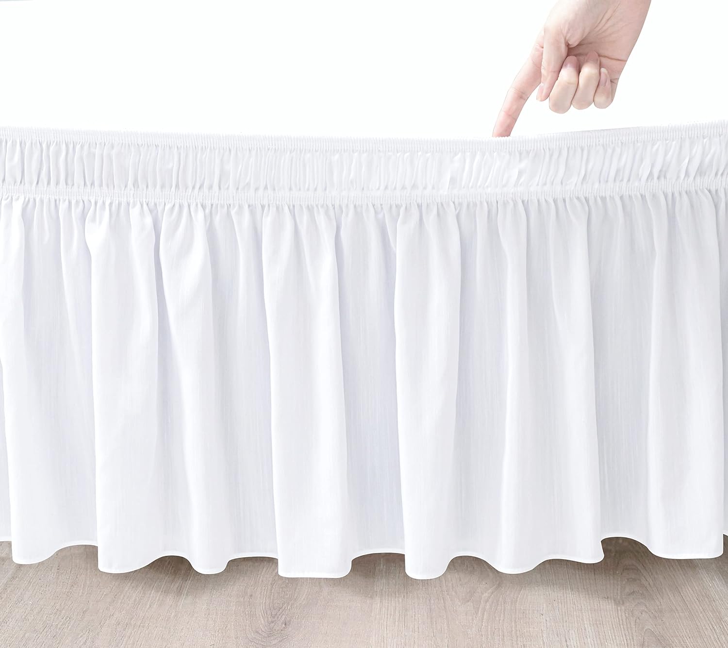 BiscaynWrap Around Bed Skirts for Queen Beds 15" Drop, White Adjustable Elastic Dust Ruffles Easy Fit Wrinkle &amp; Fade Resistant Silky Luxurious Fabric Machine Washable