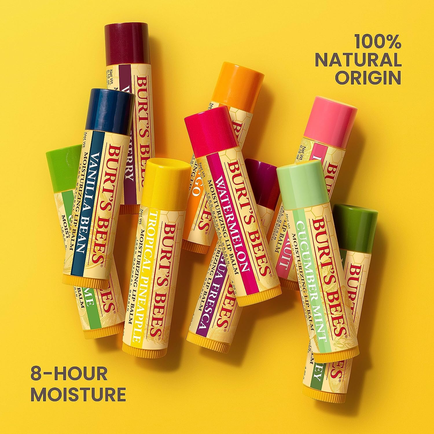 Burt's Bees Lip Balm, Moisturizing Lip Care, for All Day Hydration, 100% Natural, Original Beeswax, Strawberry, Coconut &amp; Pear &amp; Vanilla (4 Pack)