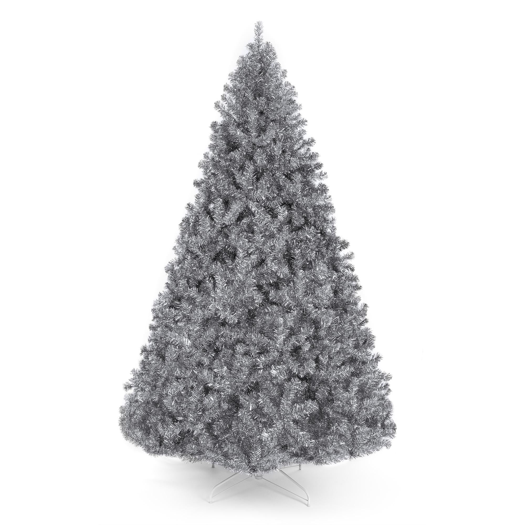 7.5ft Artificial Silver Tinsel Christmas Tree Holiday Decoration w/ 1,749 Branch Tips, Stand