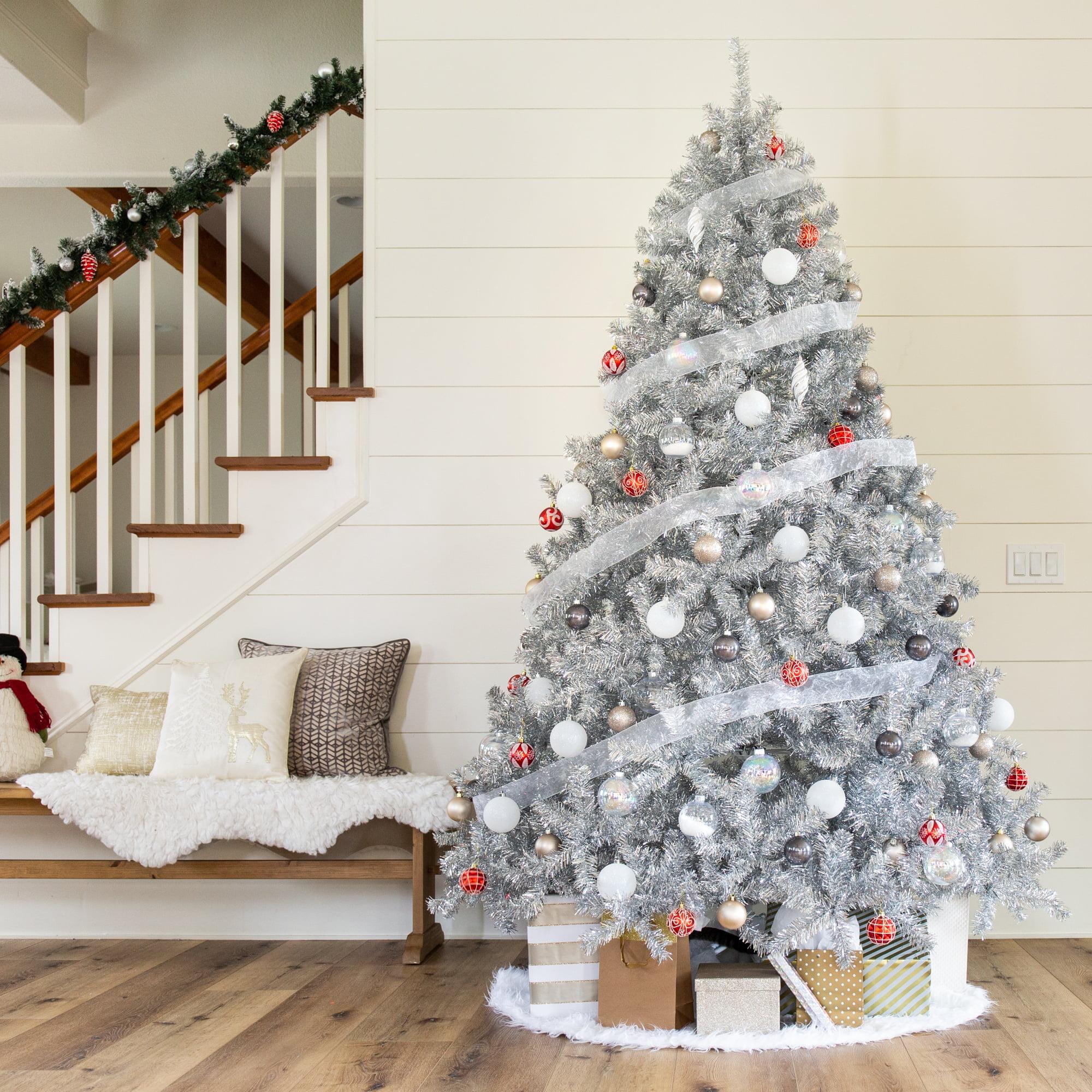 7.5ft Artificial Silver Tinsel Christmas Tree Holiday Decoration w/ 1,749 Branch Tips, Stand