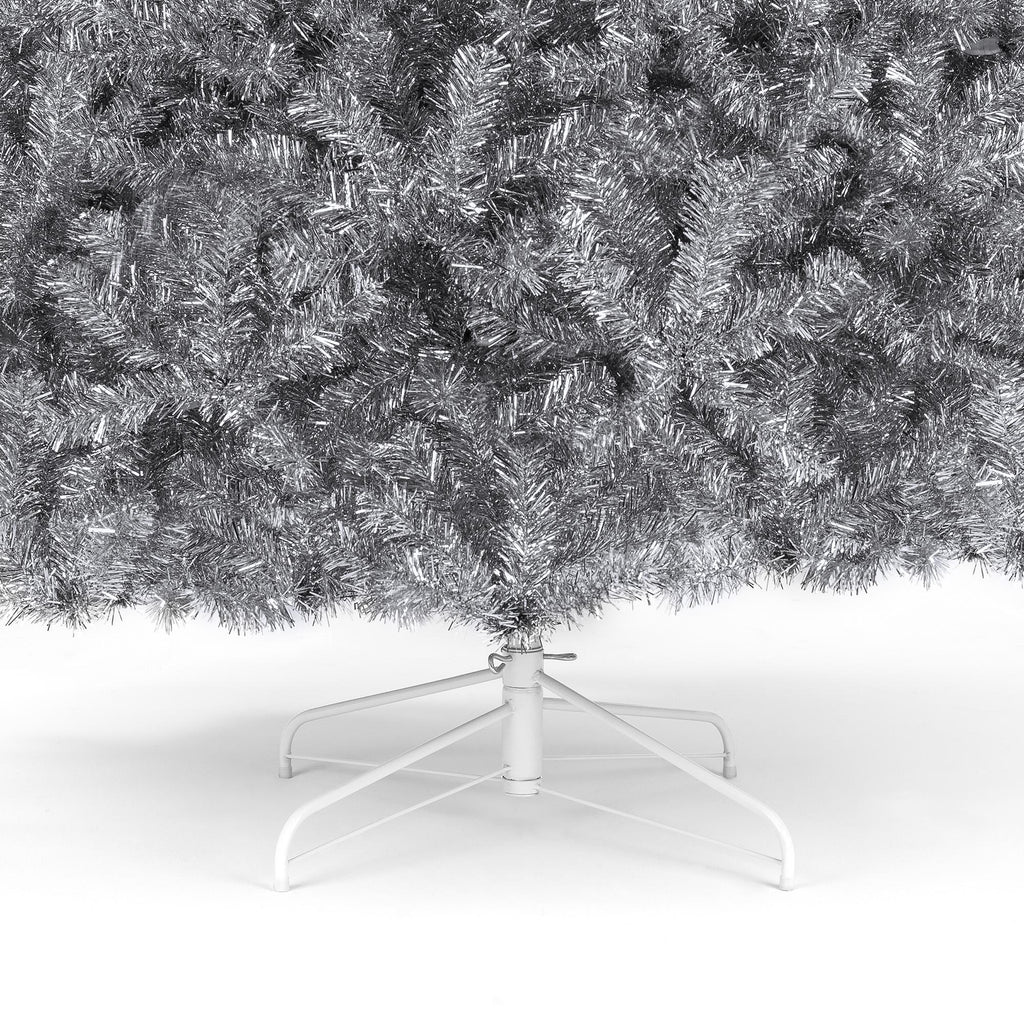 7.5ft Artificial Silver Tinsel Christmas Tree Holiday Decoration w/ 1,749 Branch Tips, Stand