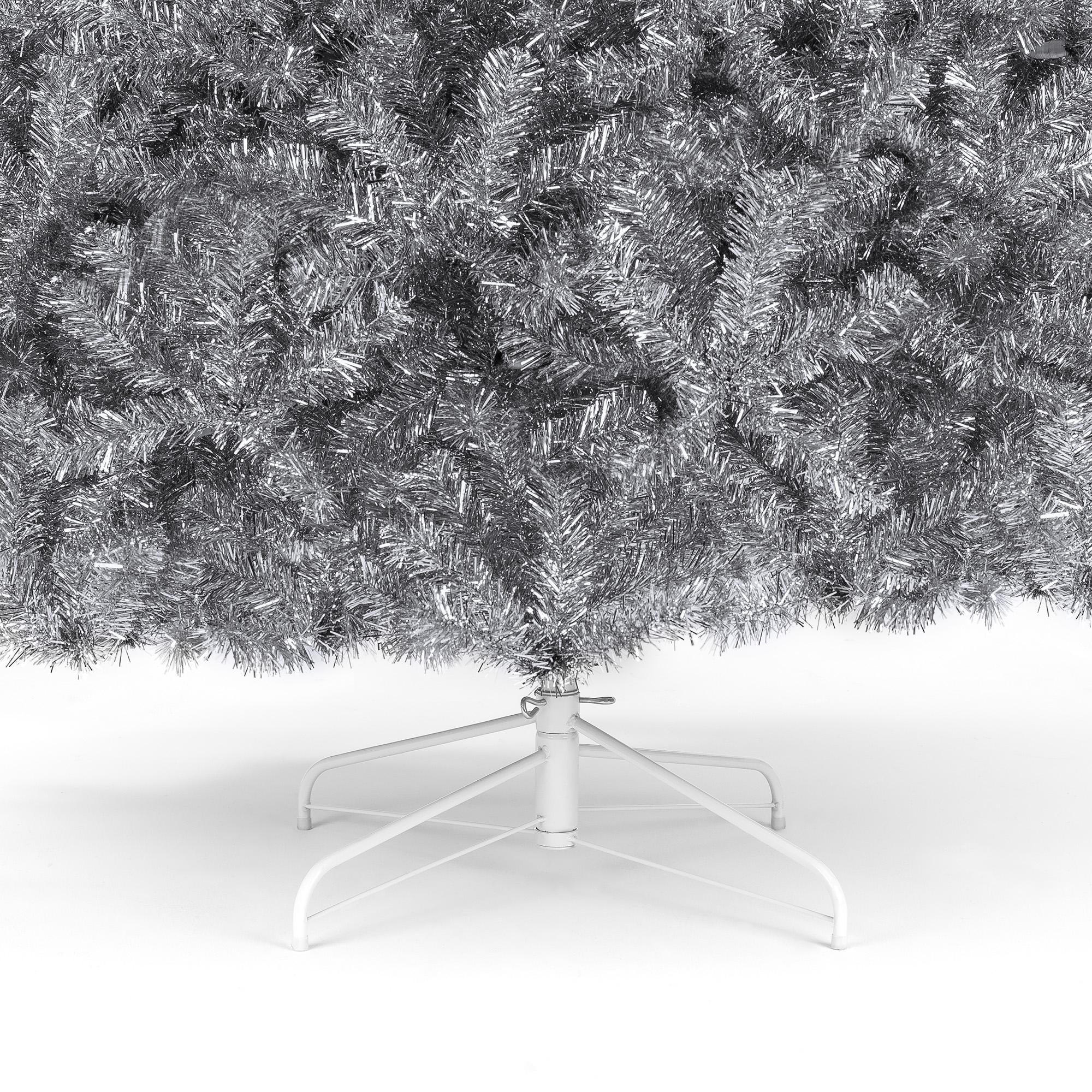 7.5ft Artificial Silver Tinsel Christmas Tree Holiday Decoration w/ 1,749 Branch Tips, Stand