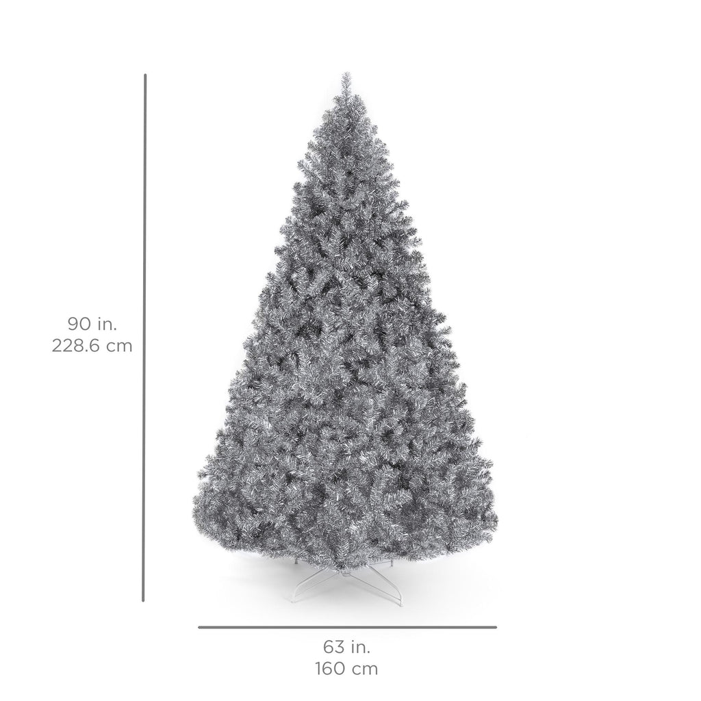 7.5ft Artificial Silver Tinsel Christmas Tree Holiday Decoration w/ 1,749 Branch Tips, Stand