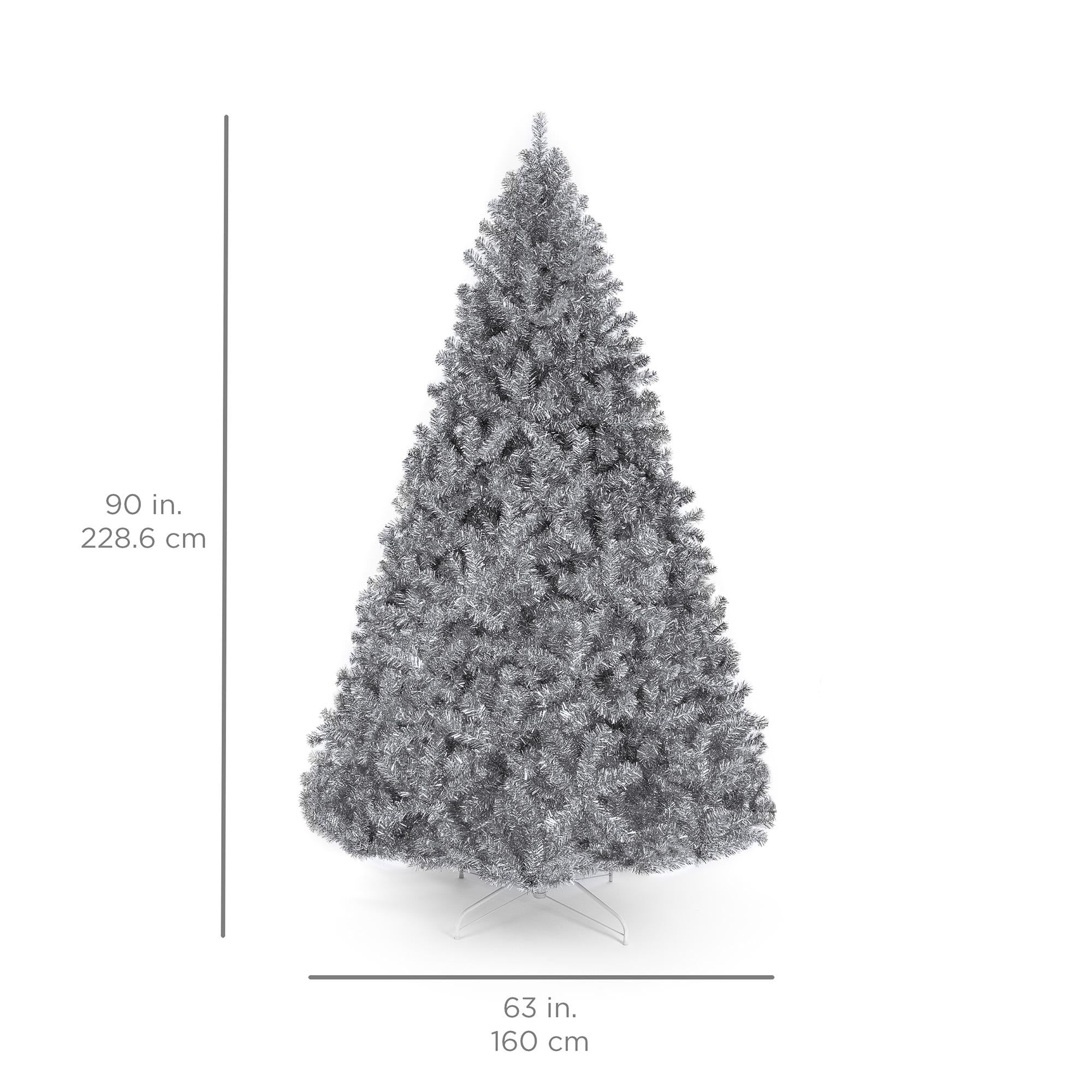 7.5ft Artificial Silver Tinsel Christmas Tree Holiday Decoration w/ 1,749 Branch Tips, Stand