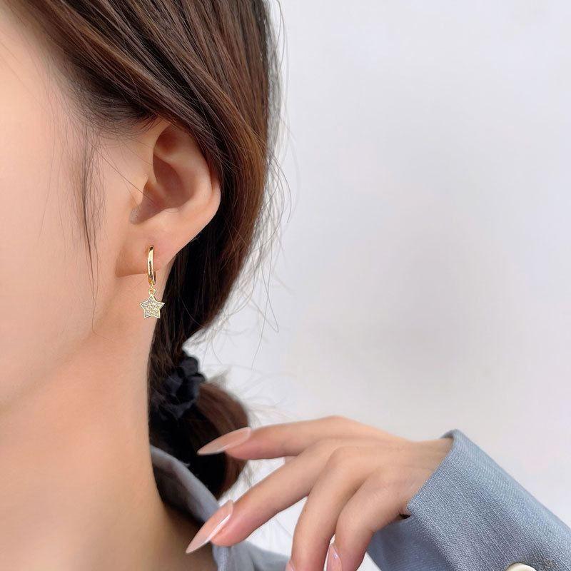 asymmetry cz stars crescent moon 925 sterling silver hoop earrings