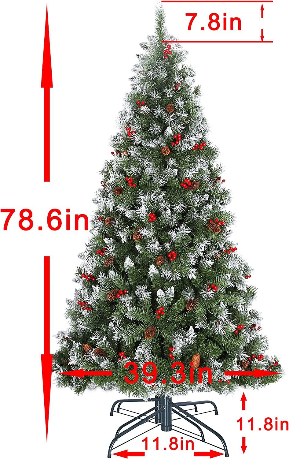 6FT Snow Frosted Christmas Tree, Pre-lit Artificial Christmas Tree with Pine Cones Red Holly Berries, Spruce Christmas Tree, Holiday Decoration Tree w/800 Tips &amp; 290 Lights