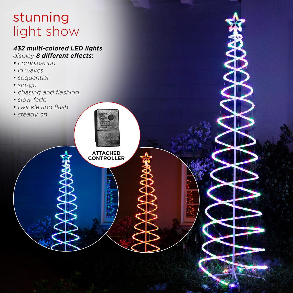 Alpine Corporation 91" Indoor/Outdoor Spiral Christmas Tree with LED Lights, White