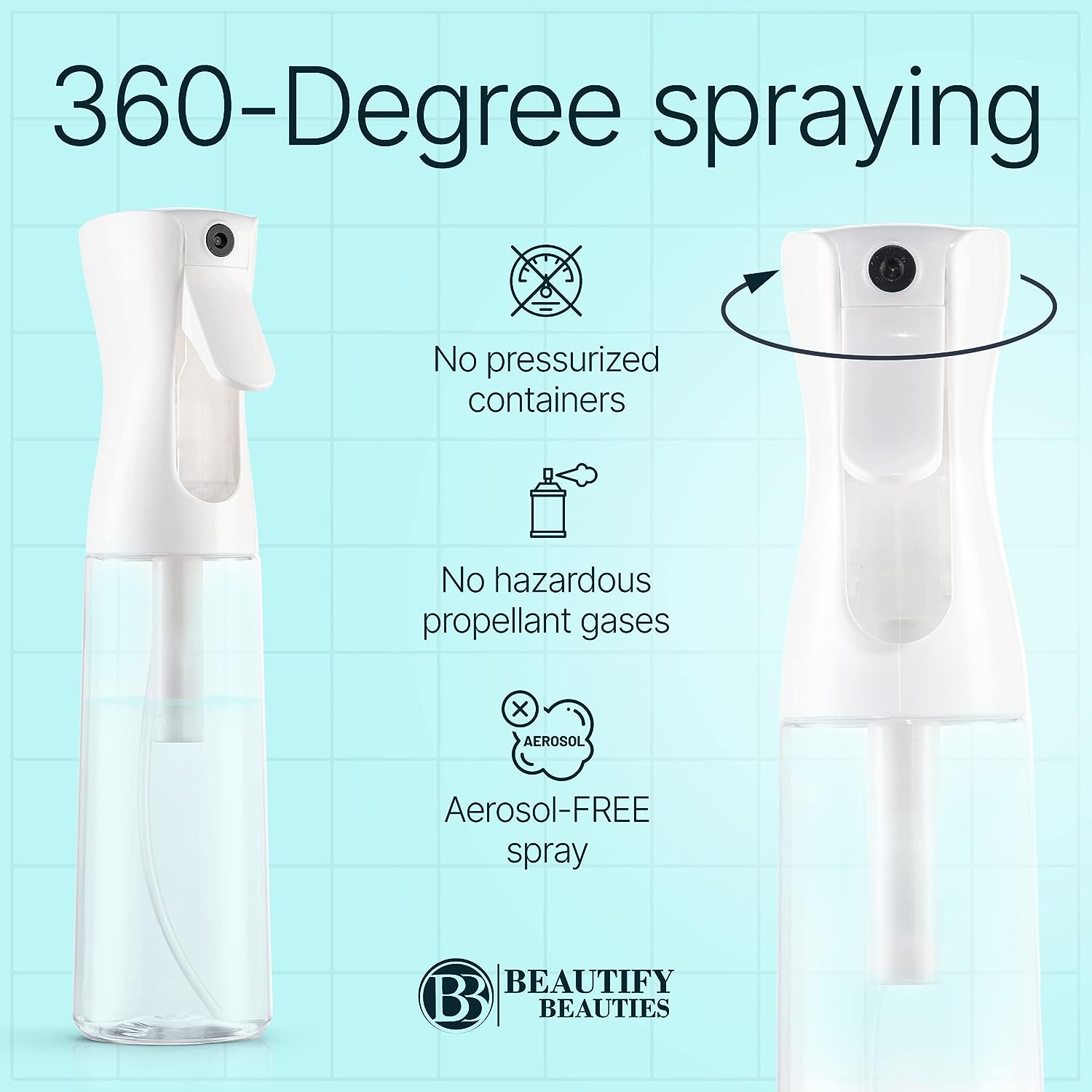 BeautifyBeauties Hair Spray Bottle – Ultra Fine Continuous Water Mister for Hairstyling, Cleaning, Plants, Misting &amp; Skin Care (10 Ounce)