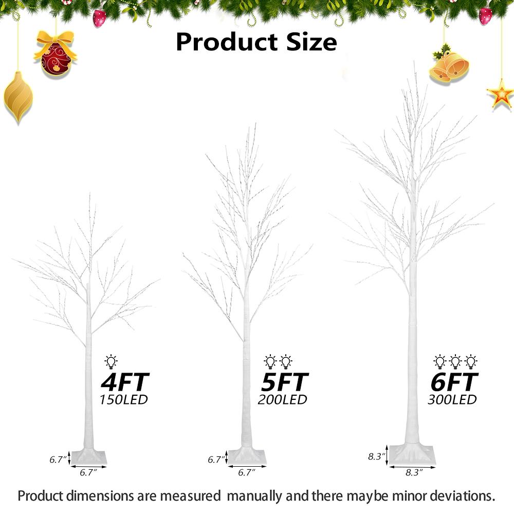 4FT 5FT 6FT Birch Tree with LED Lights, 3PCS Lights Christmas Tree, Indoor Outdoor Birch Tree Lights, LED Christmas Lights for Home Wedding Festival Party Christmas Decoration, Warm White, R3414