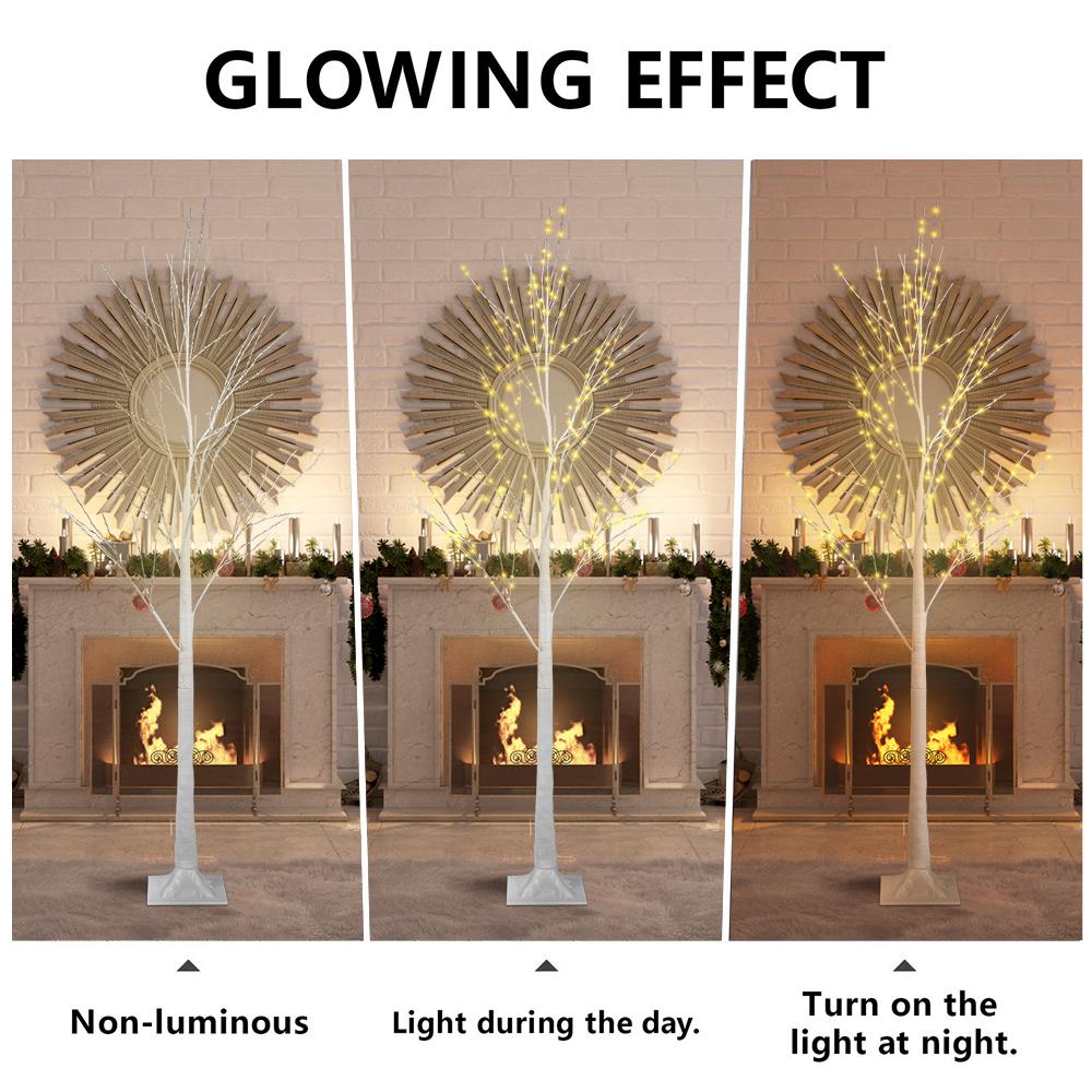 4FT 5FT 6FT Birch Tree with LED Lights, 3PCS Lights Christmas Tree, Indoor Outdoor Birch Tree Lights, LED Christmas Lights for Home Wedding Festival Party Christmas Decoration, Warm White, R3414