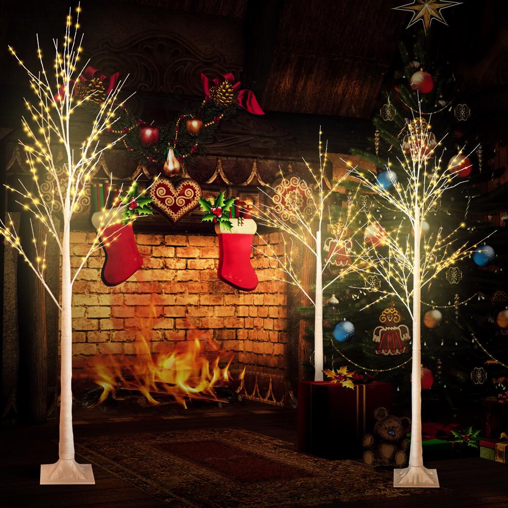 4FT 5FT 6FT Birch Tree with LED Lights, 3PCS Lights Christmas Tree, Indoor Outdoor Birch Tree Lights, LED Christmas Lights for Home Wedding Festival Party Christmas Decoration, Warm White, R3414