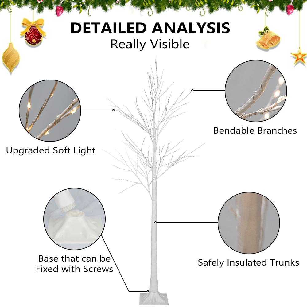 4FT 5FT 6FT Birch Tree with LED Lights, 3PCS Lights Christmas Tree, Indoor Outdoor Birch Tree Lights, LED Christmas Lights for Home Wedding Festival Party Christmas Decoration, Warm White, R3414