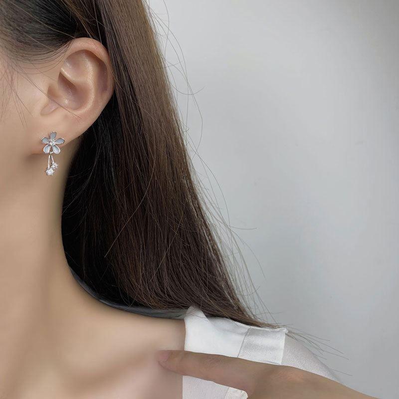 beautiful flower cz 925 sterling silver dangling earrings