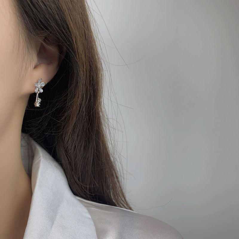 beautiful flower cz 925 sterling silver dangling earrings