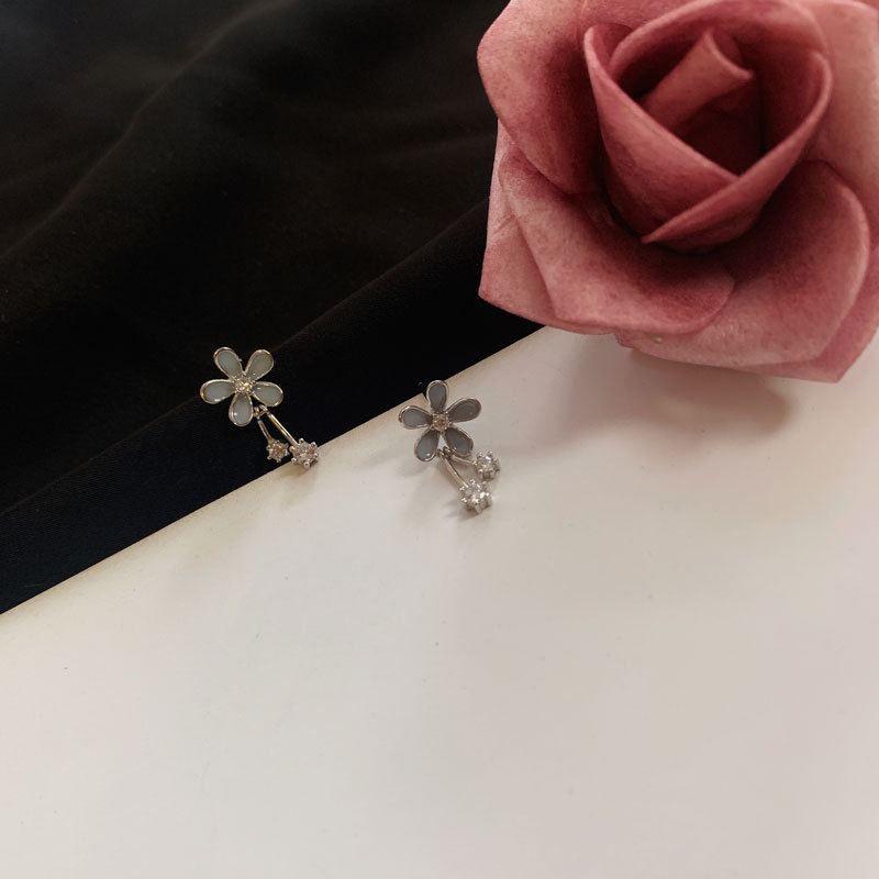 beautiful flower cz 925 sterling silver dangling earrings