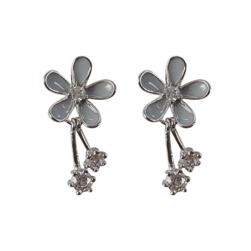 beautiful flower cz 925 sterling silver dangling earrings