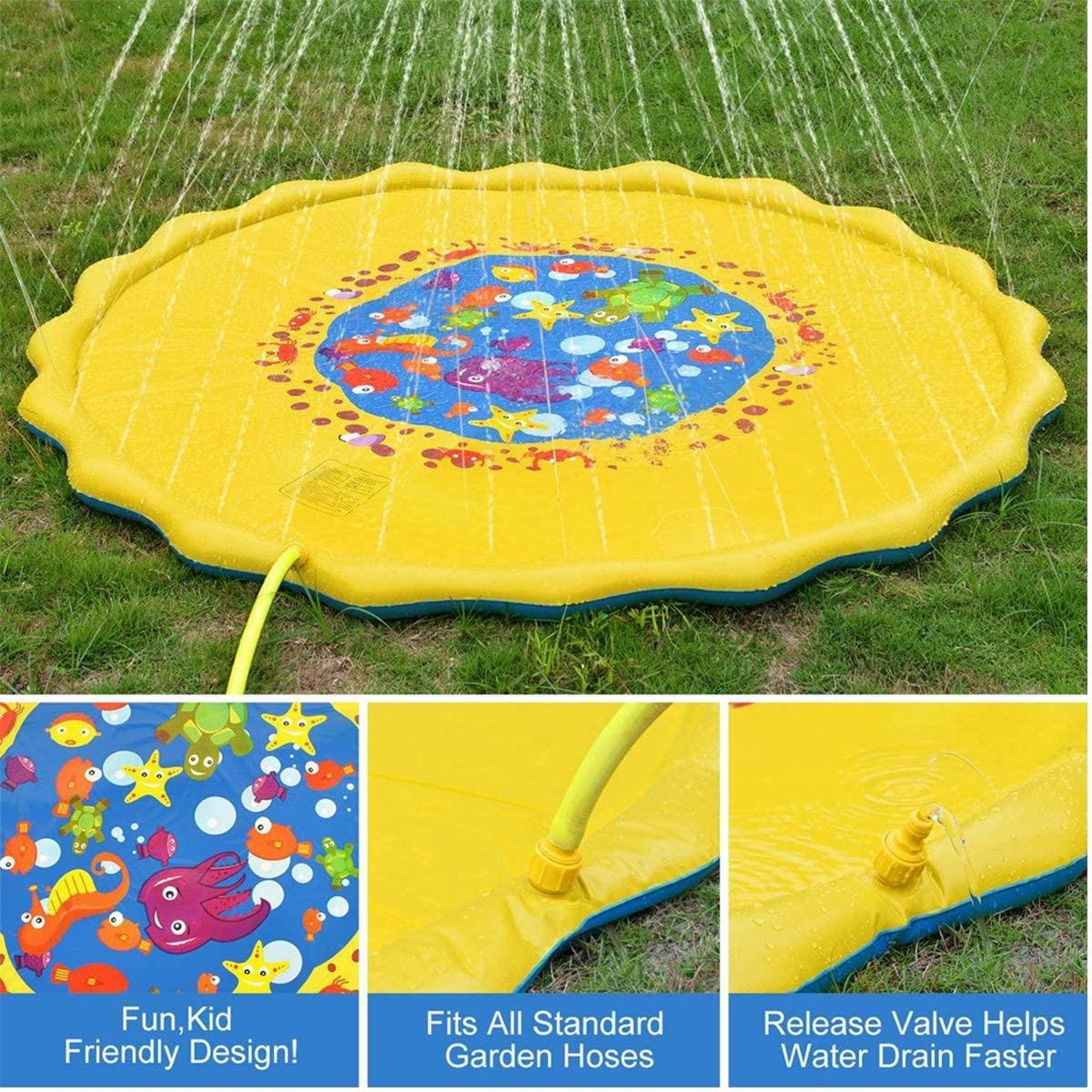 AYYSHOP 170CM Sprinkler Pad for Kids, Outdoor Sprinkle Water Play Mat Party Sprinkler Splash Pad, Durable PVC Splash Play Mat Water Toys Summer Outdoor Swimming Pool for Babies and Toddlers