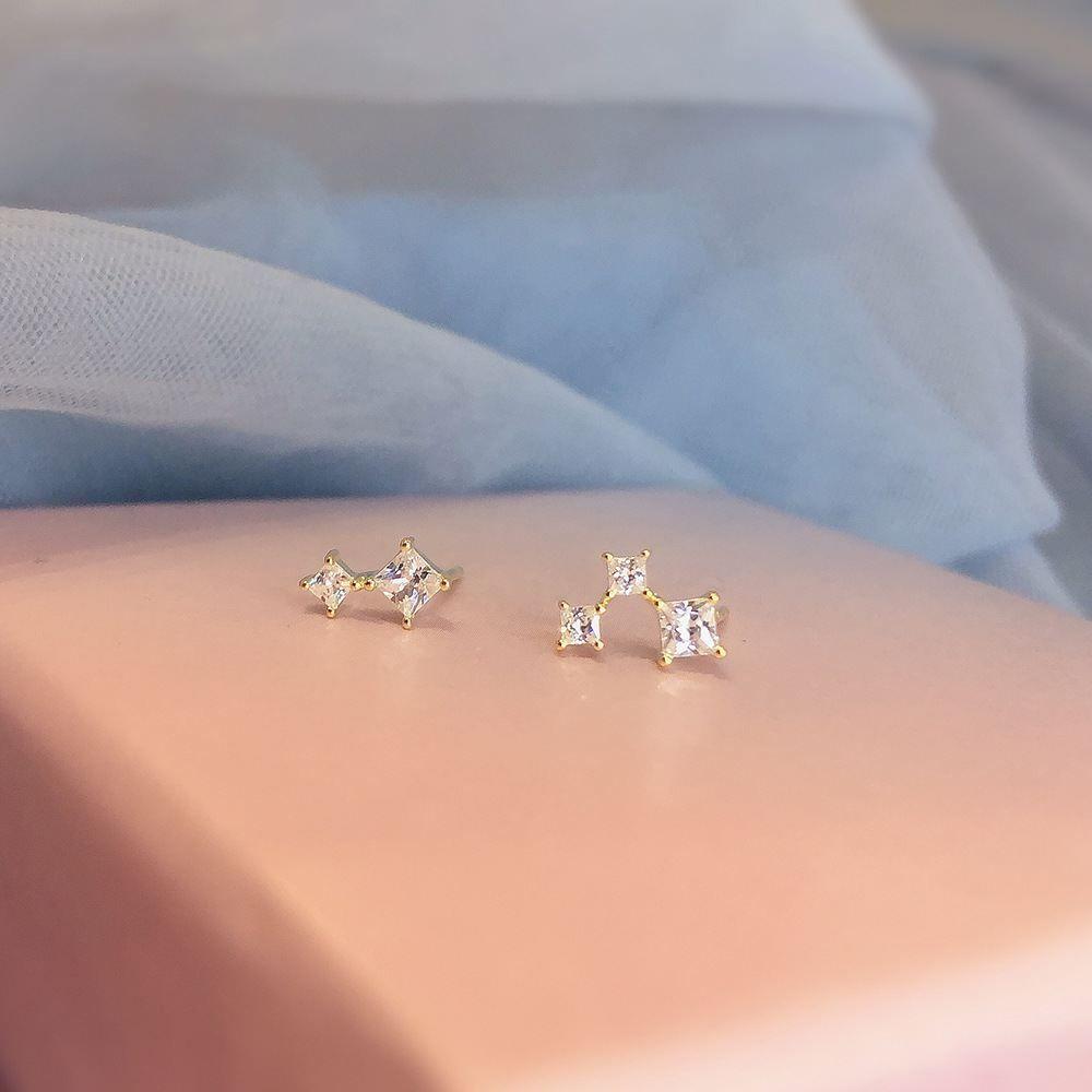 asymmetry geometry squares stars 925 sterling silver stud earrings