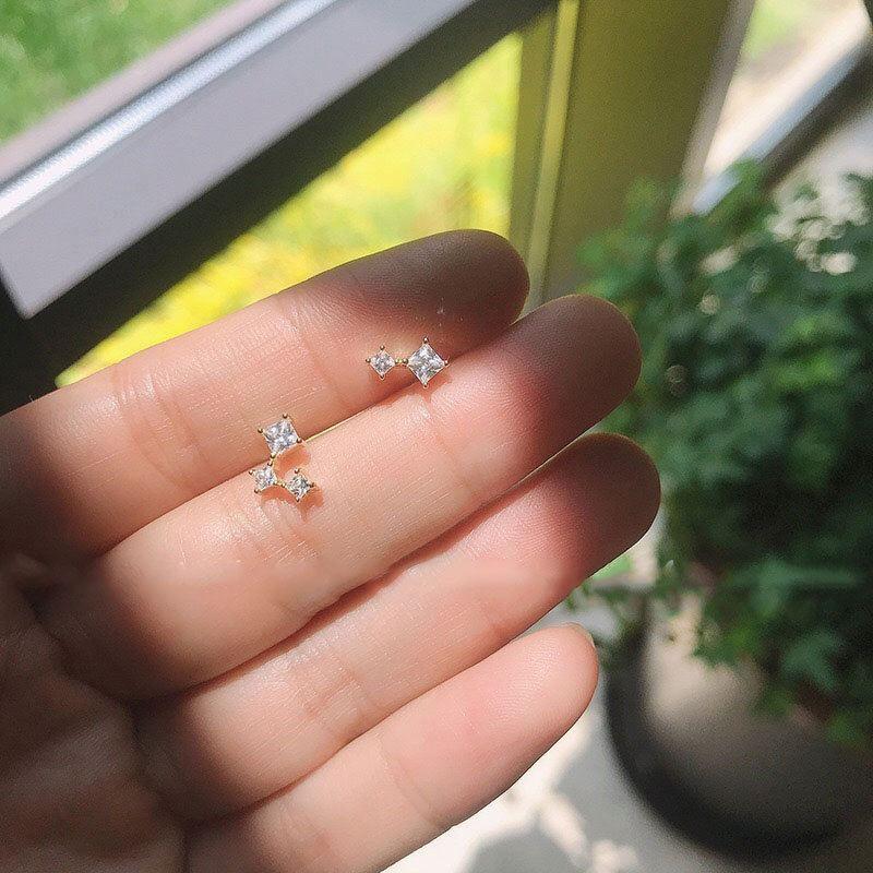 asymmetry geometry squares stars 925 sterling silver stud earrings