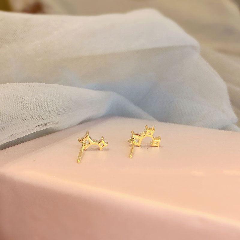 asymmetry geometry squares stars 925 sterling silver stud earrings
