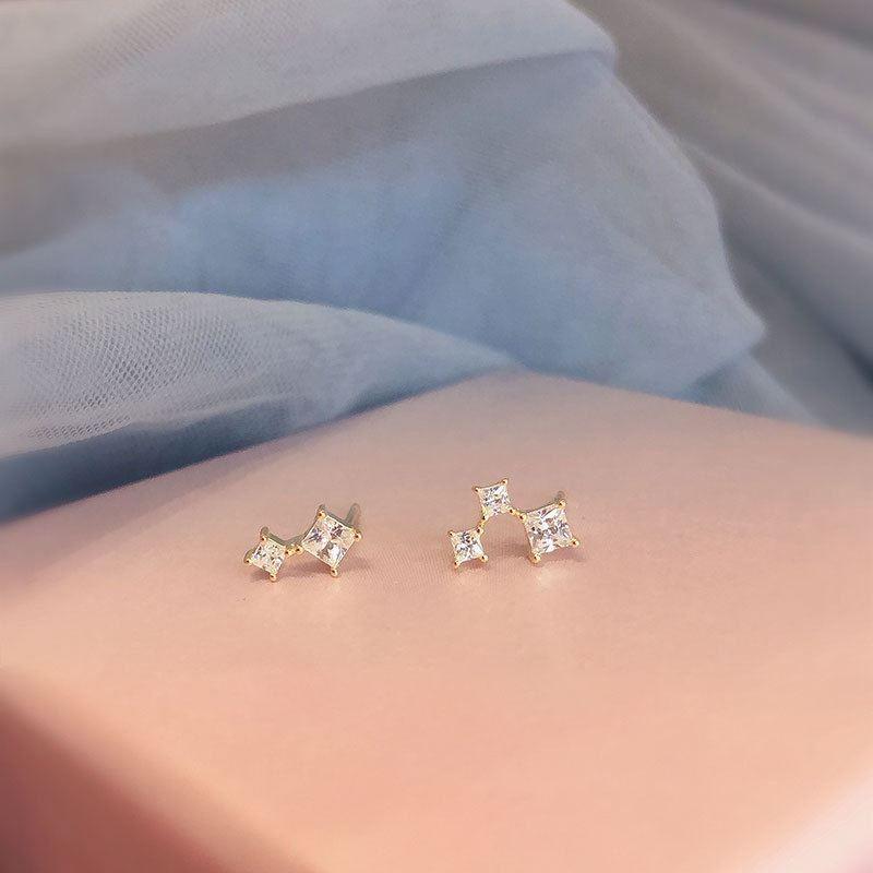 asymmetry geometry squares stars 925 sterling silver stud earrings