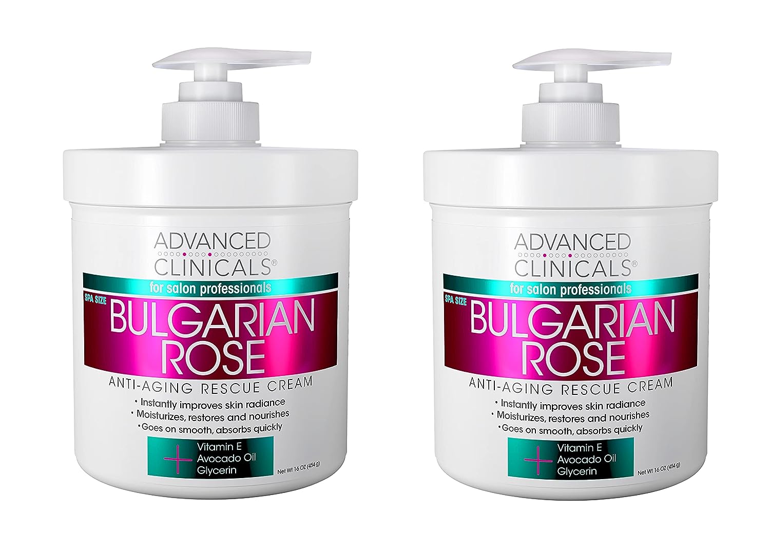 Advanced Clinicals Bulgarian Rose Anti Aging Rescue Cream Face &amp; Body Moisturizing Skin Care Lotion, Skincare Moisturizer For Dry Skin, Age Spots, &amp; Improving Skin Radiance, Large 16 Oz (Pack of 2)
