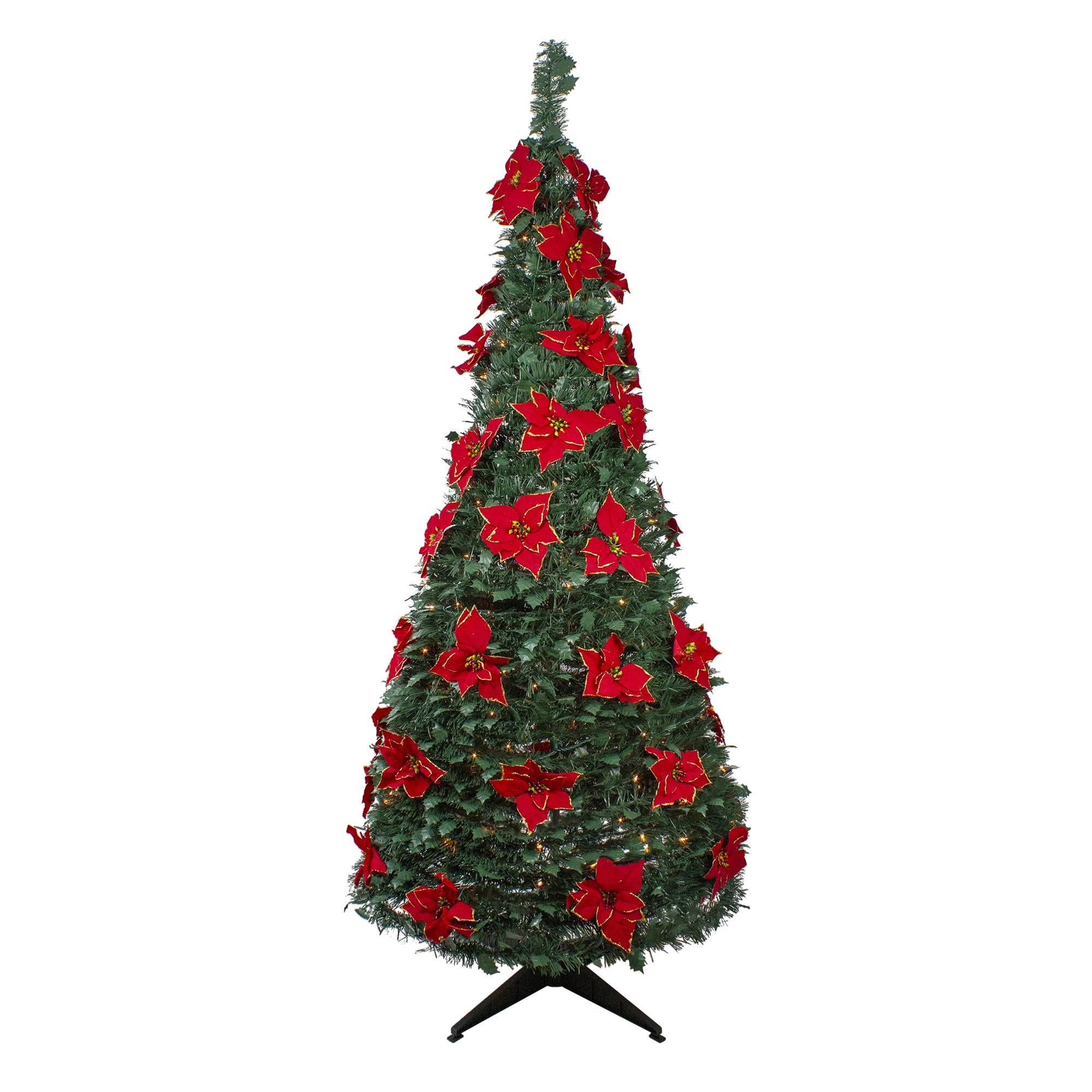 6' Pre-Lit Green Poinsettia Pop-Up Artificial Christmas Tree - Clear Lights Slim