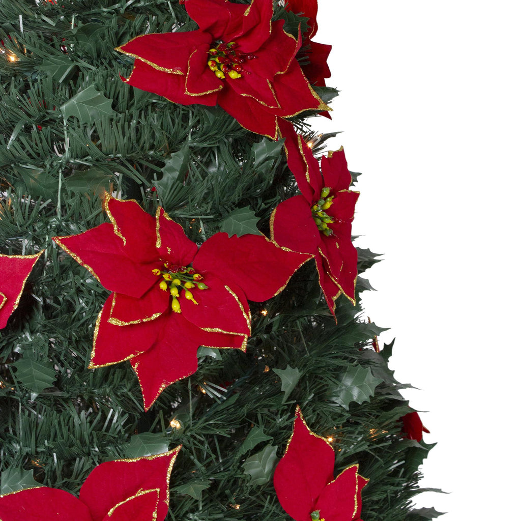 6' Pre-Lit Green Poinsettia Pop-Up Artificial Christmas Tree - Clear Lights Slim