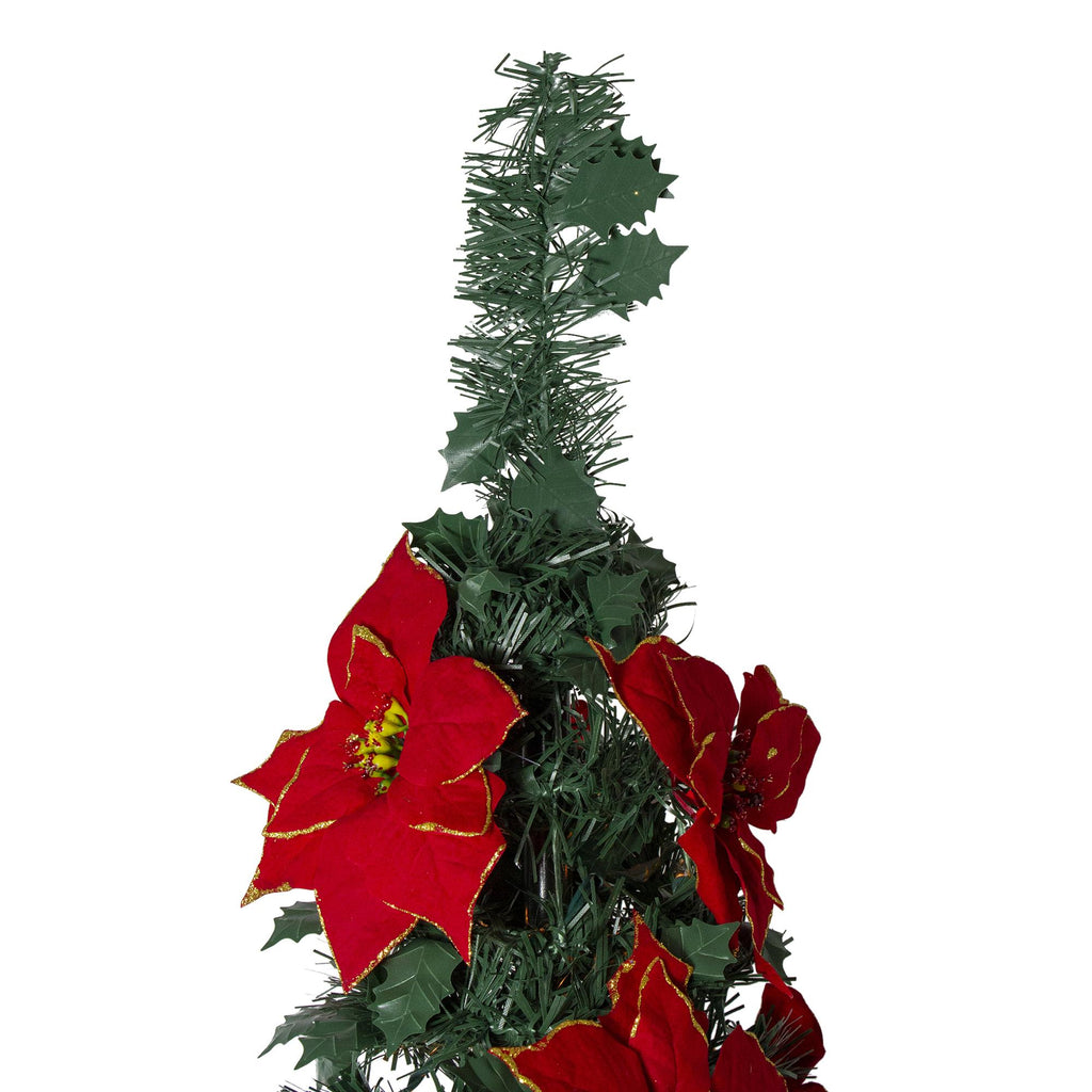6' Pre-Lit Green Poinsettia Pop-Up Artificial Christmas Tree - Clear Lights Slim